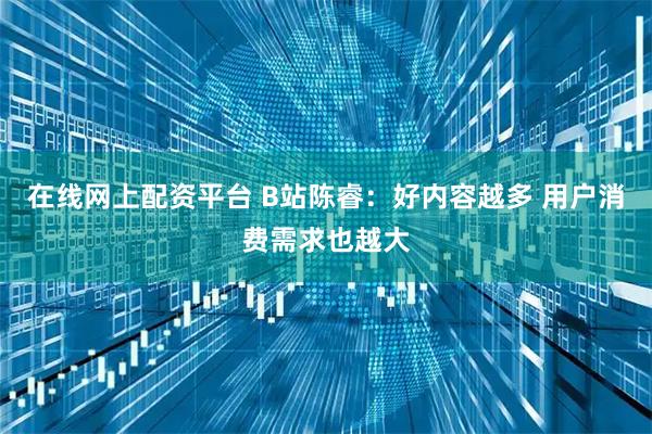 在线网上配资平台 B站陈睿：好内容越多 用户消费需求也越大